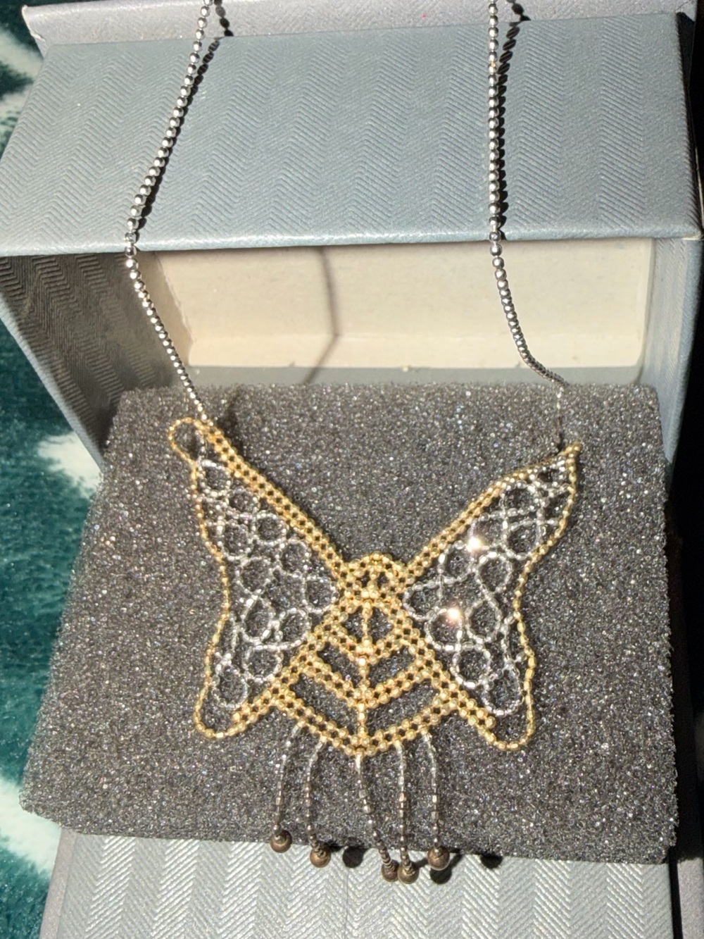 Gold and Silver Butterfly Pendant Necklace - Women Jewelry